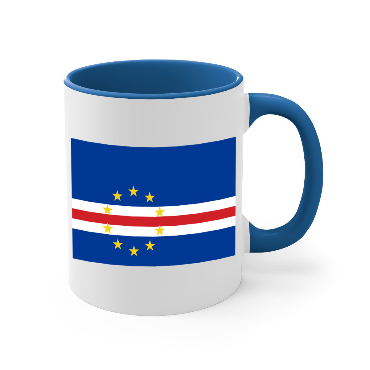 Cabo Verde 169# Mug featuring a glossy finish with a colorful handle and interior, available in multiple sizes.